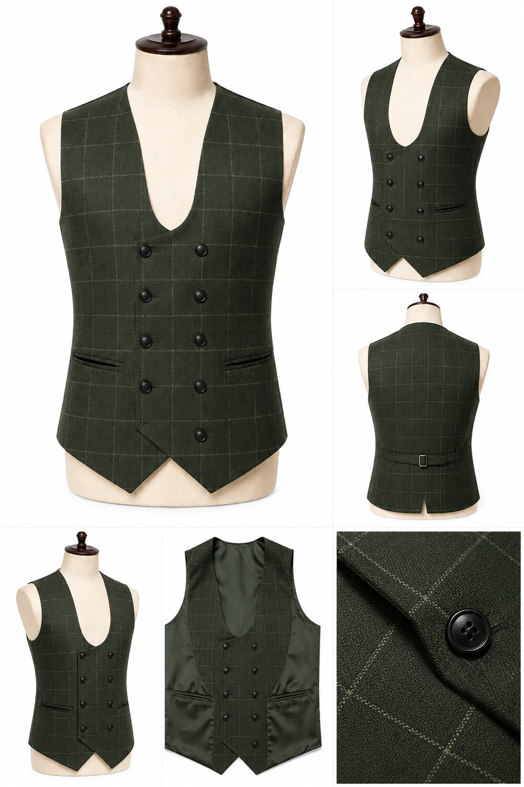 Tailored Dark Green Checkered Vest